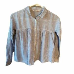 H&M Button Down Shirt Peplum Blue White Stripes